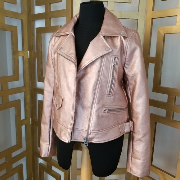 Love Tree Jackets & Blazers - Metallic Rose Gold Faux Leather Moto Biker Jacket
